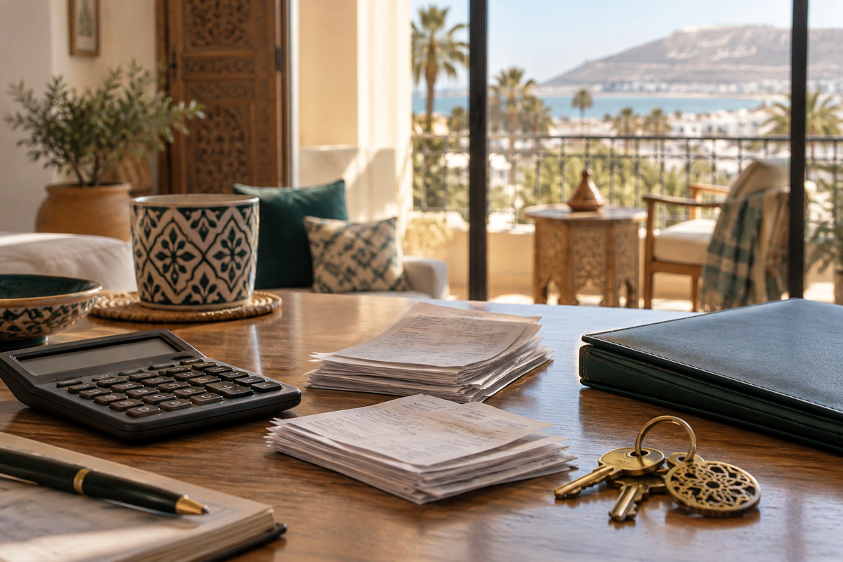 Illustration of rental management expenses, receipts and apartment keys