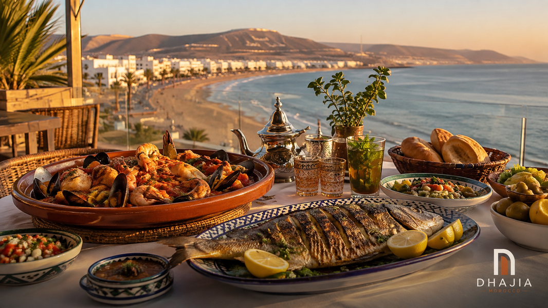 Moroccan seafood and family dining overlooking Agadir Bay
