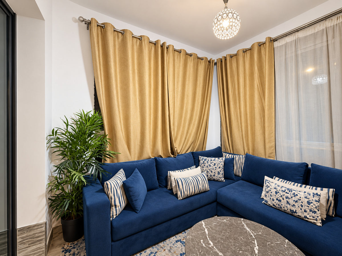 DHAJIA Morocco Hivernage Agadir Bay apartment blue corner sofa detail