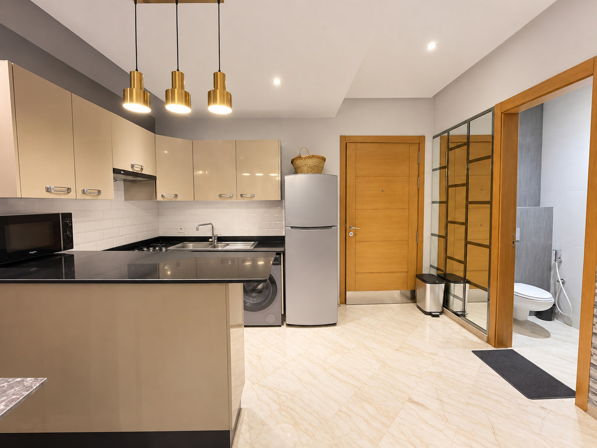 DHAJIA Morocco Hivernage Agadir Bay apartment kitchen and entrance area
