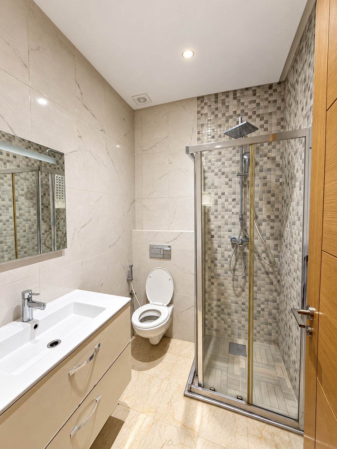 DHAJIA Morocco Hivernage Agadir Bay apartment main bathroom with walk-in shower
