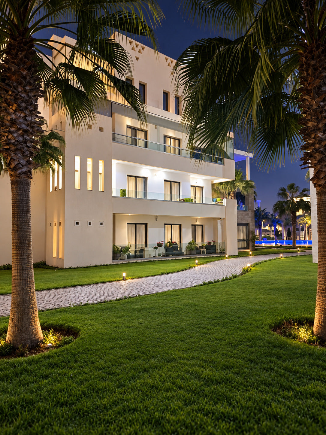 DHAJIA Morocco Hivernage Agadir Bay residence garden at night