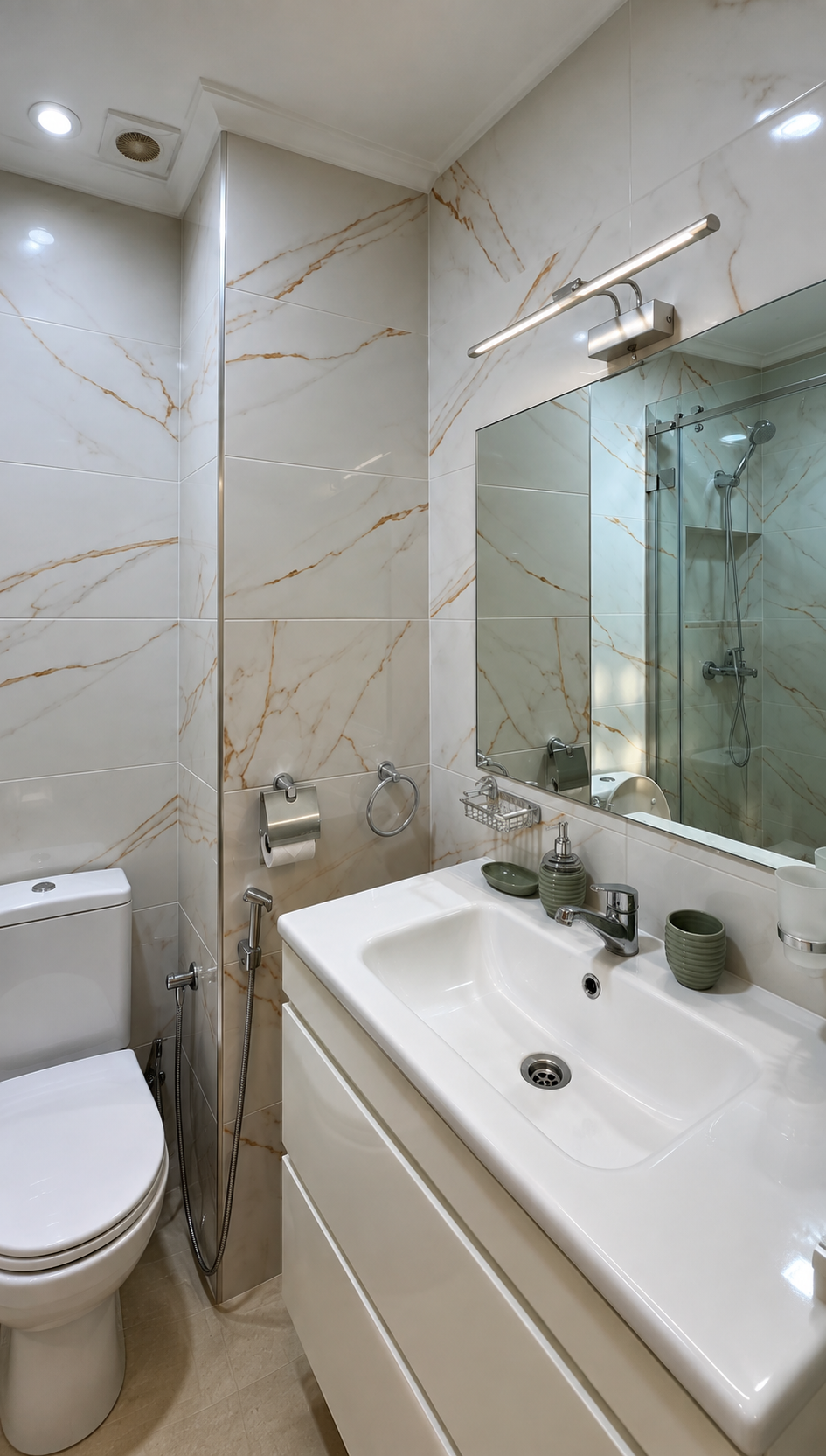 Bathroom vanity and mirrored cabinet at the Hay Mohammadi Premium holiday apartment, Agadir