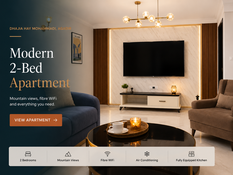 DHAJIA Hay Mohammadi, Agadir Modern 2-Bed Apartment + Mountain Views + Fibre WiFi-1