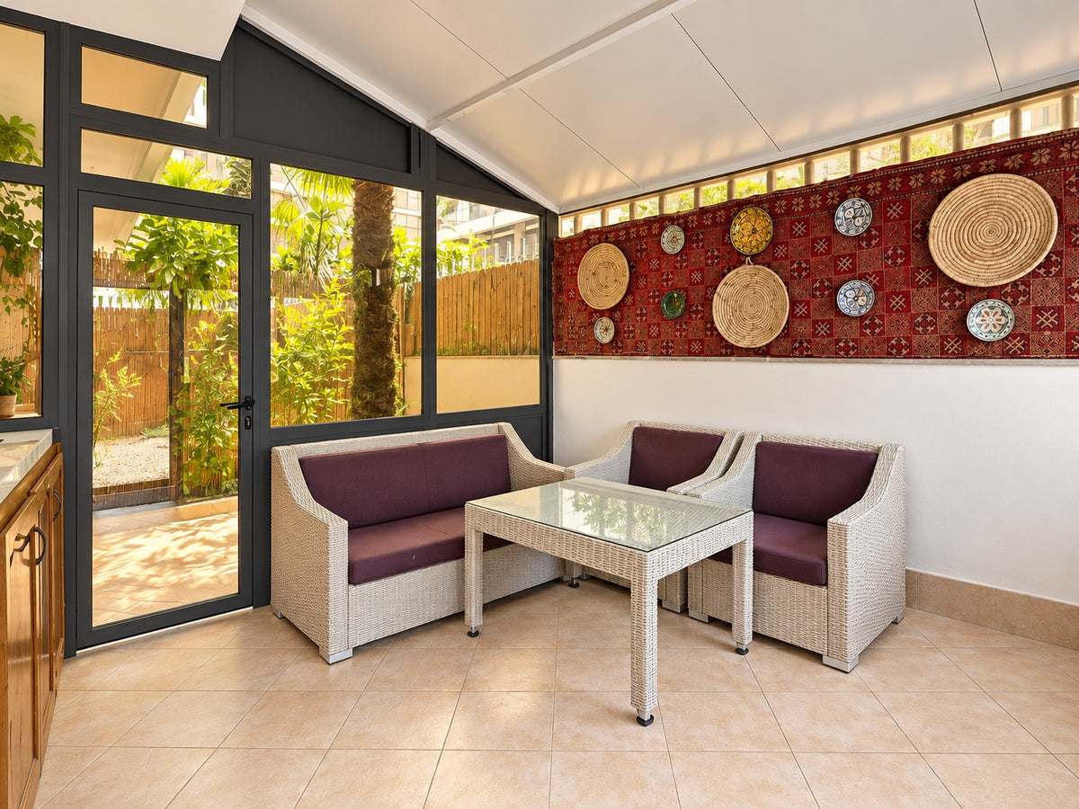 Private garden | Covered terrace seating beside the private garden