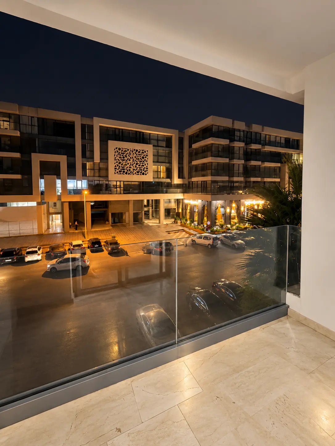Balcony & views | Night balcony view from the Agadir Bay apartment