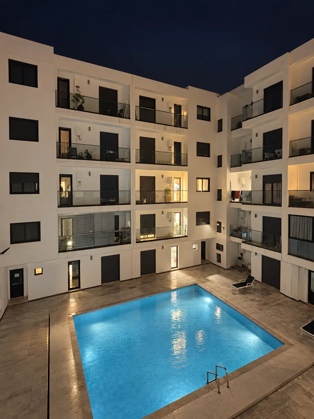Pool & residence | Agadir Bay 3 shared swimming pool at night