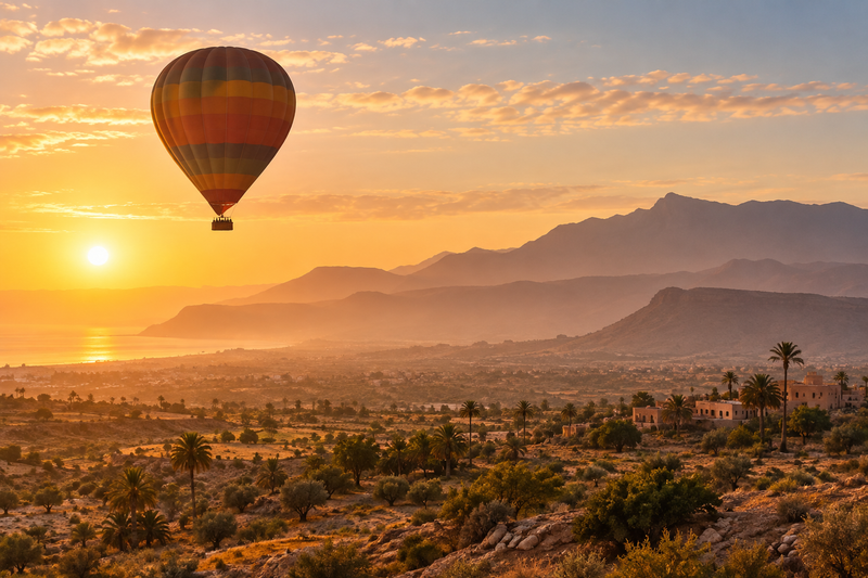 Sunrise hot air balloon flight near Agadir with Atlas foothills