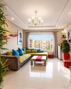 Islane GH6 living room with balcony view and Moroccan-inspired décor