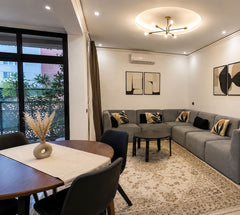 Modern living and dining area in the DHAJIA Haut Founty apartment near Agadir Bay