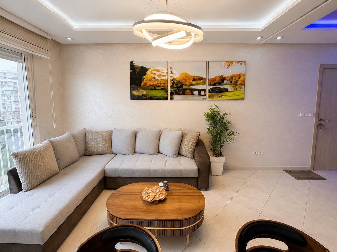 Corner sofa and coffee table in the open-plan Hay Mohammadi living room.