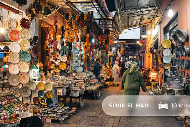 Souk El Had market in Agadir, a nearby attraction for guests in Hay Mohammadi.