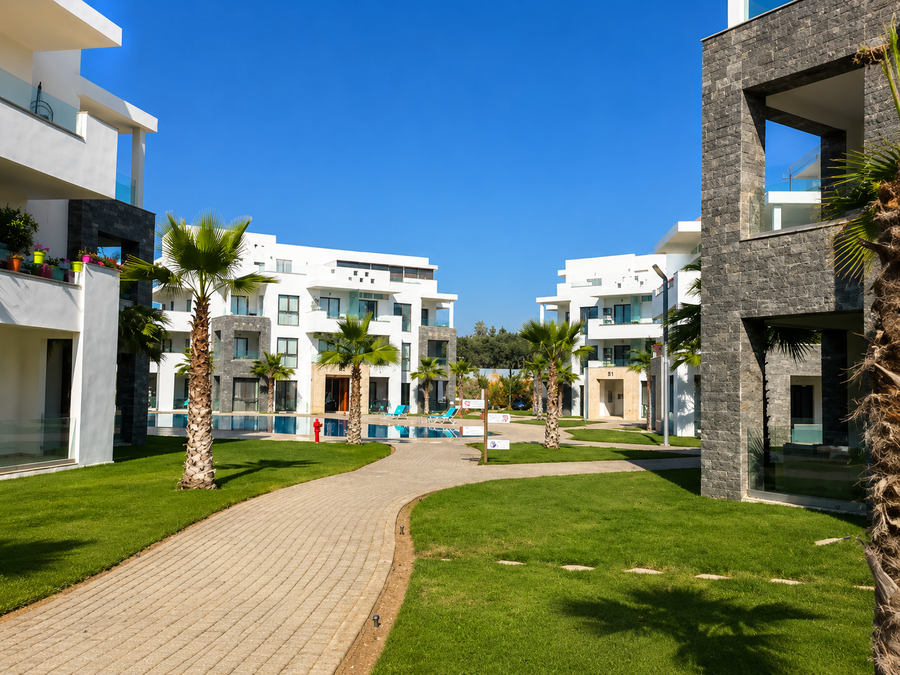 Landscaped walkway through Hivernage Agadir Bay residence gardens in Agadir.
