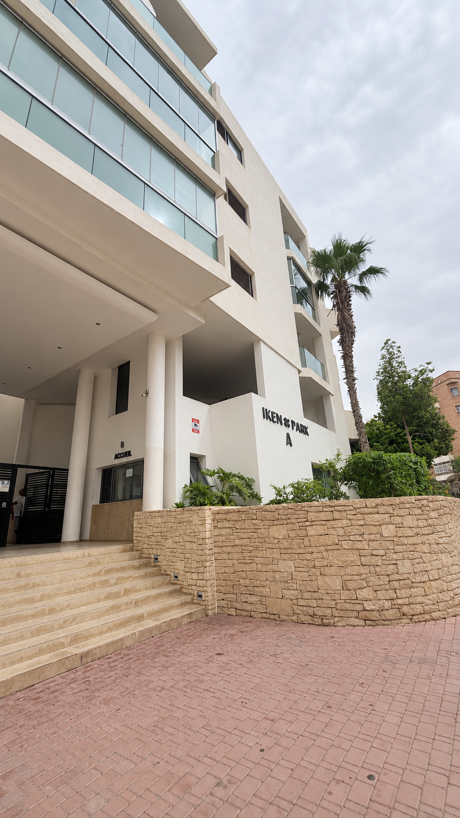 Residence walkway and planted border at the Iken Gardens holiday apartment, Agadir Bay