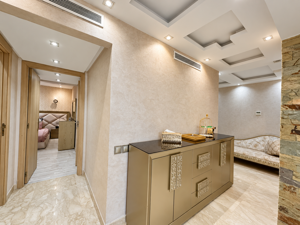 Entrance hall leading to living room at the Iken Gardens holiday apartment, Agadir Bay