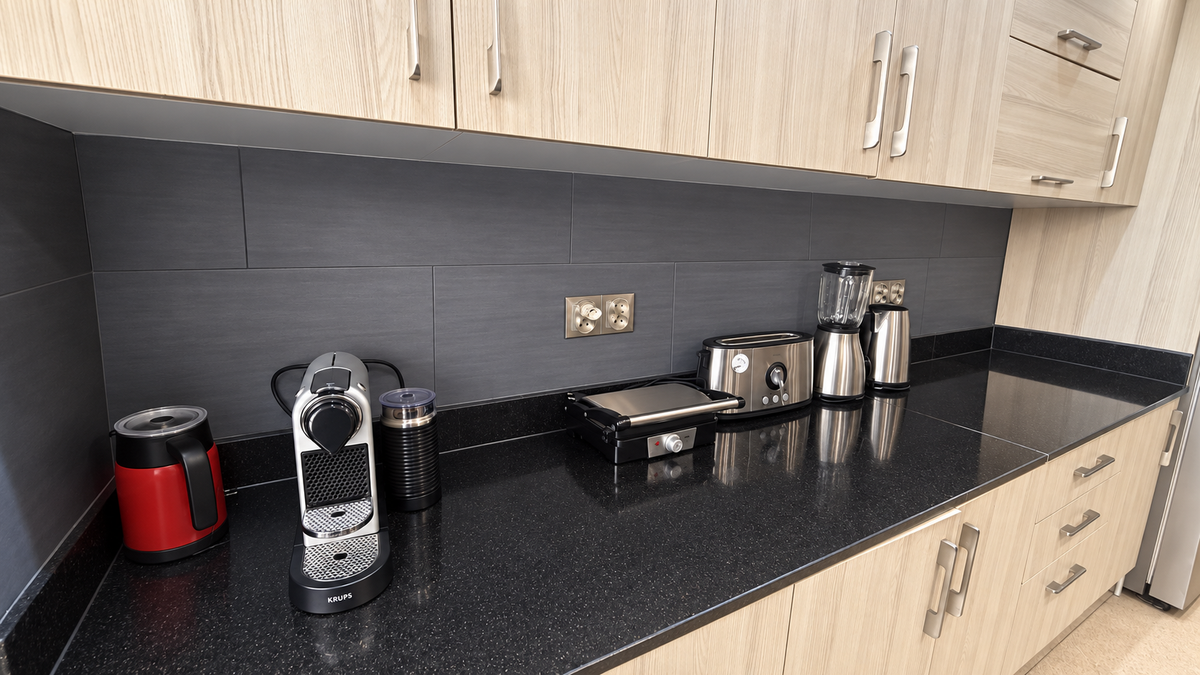 Kitchen worktop and small appliances at the Iken Gardens holiday apartment, Agadir Bay