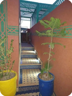 Stairway leading to a terrace at the furnished Marrakech riad