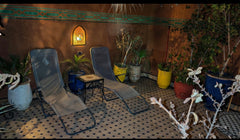 Seating area on the Marrakech riad rooftop terrace