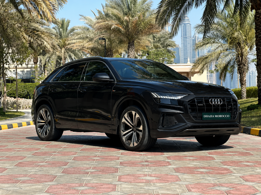 Black 2023 Audi Q8 car hire in Agadir by DHAJIA Morocco