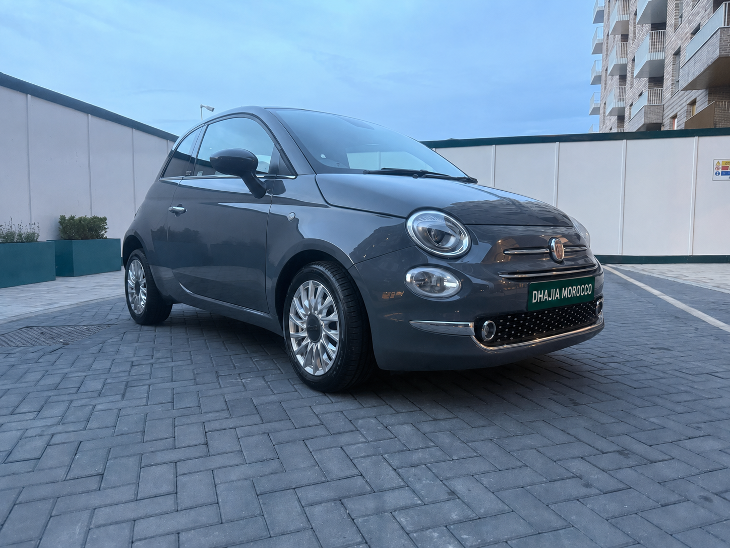 Grey Fiat 500 hatchback hire in Agadir with DHAJIA Morocco