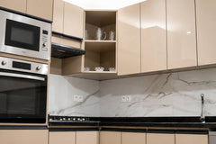 Integrated oven, microwave and gas hob in the apartment kitchen near Agadir Bay.