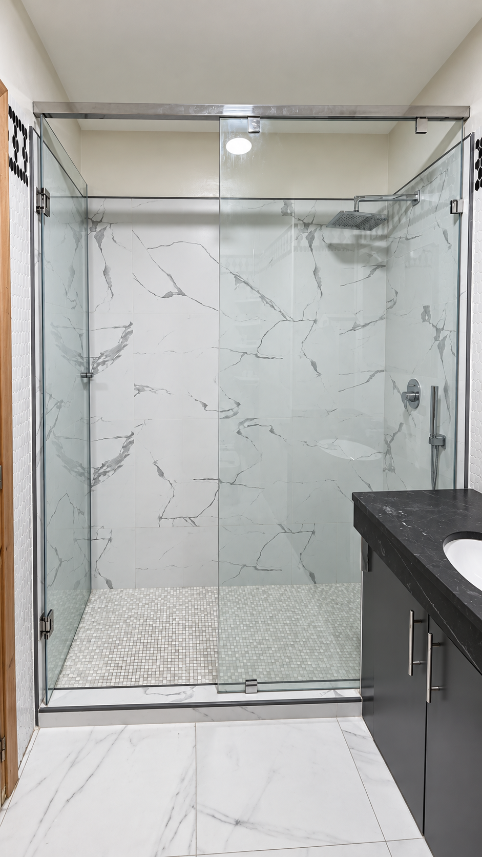Glass shower enclosure at the Central Agadir holiday apartment near the beach and souk