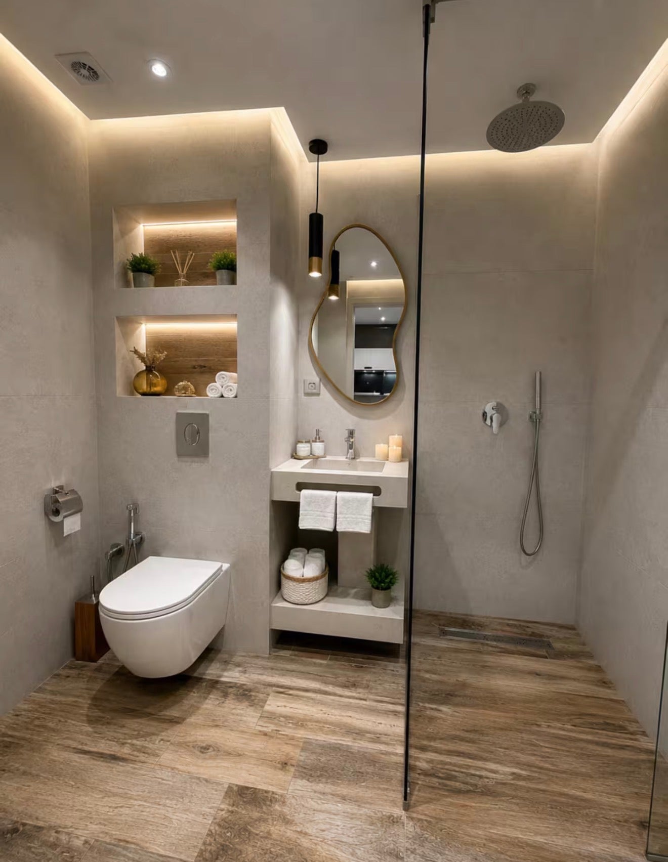 Bathroom shower area in DHAJIA Tilila, Agadir apartment with clean modern design and practical layout.