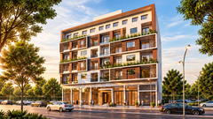 Prime Founty exterior — illustrative AI adaptation of supplied brochure render
