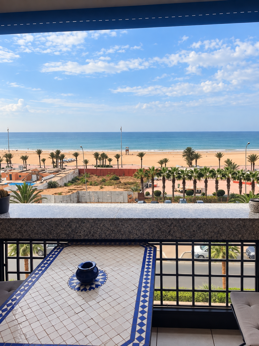Terrace overlooking Agadir beach and ocean — Sea-View Terrace Apartment for Sale, Agadir | DHAJIA Morocco